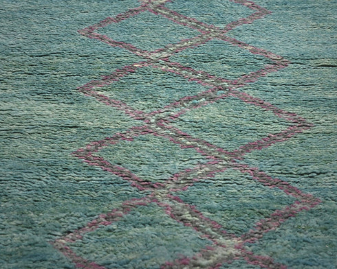 13 Feet Moroccan Green Hand Woven Wool Runner Rug