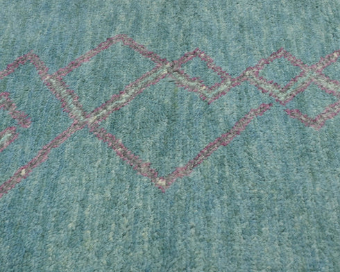 13 Feet Moroccan Green Hand Woven Wool Runner Rug