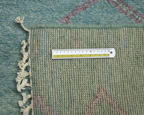 13 Feet Moroccan Green Hand Woven Wool Runner Rug