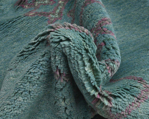 13 Feet Moroccan Green Hand Woven Wool Runner Rug