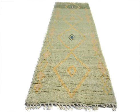 10 Feet Moroccan Beige Hand Woven Wool Runner Rug