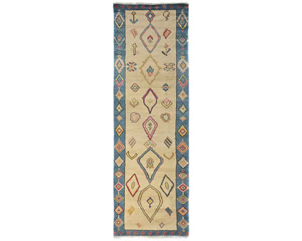 12 Feet Moroccan Beige Hand Woven Wool Runner Rug