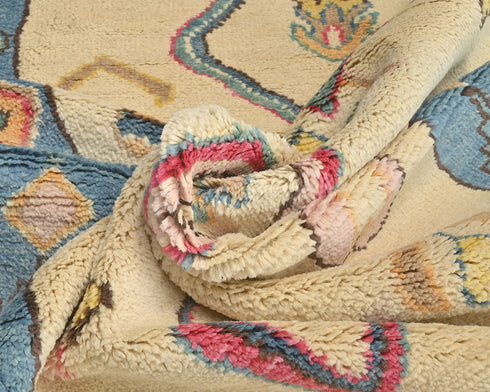 12 Feet Moroccan Beige Hand Woven Wool Runner Rug
