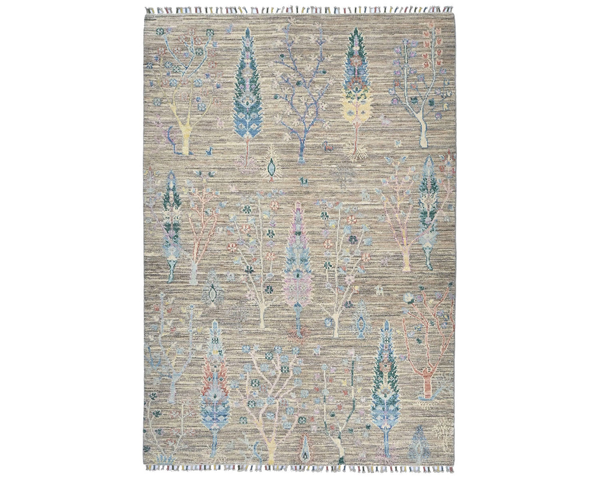 Alfombra afgana de lana anudada a mano Khurgeen gris de 4x6