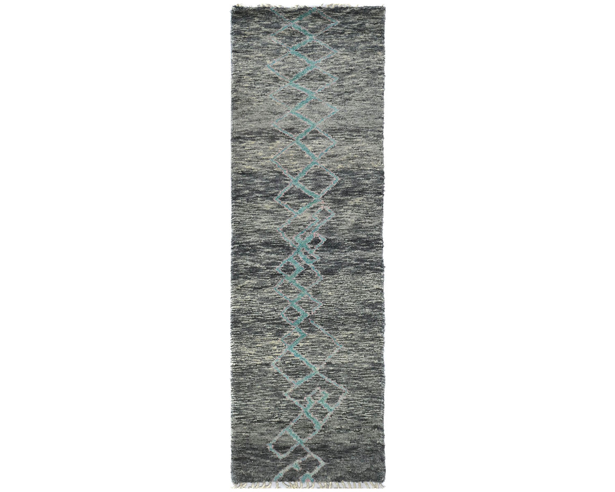 8 Feet Moroccan Gray Hand Woven Wool Runner Rug