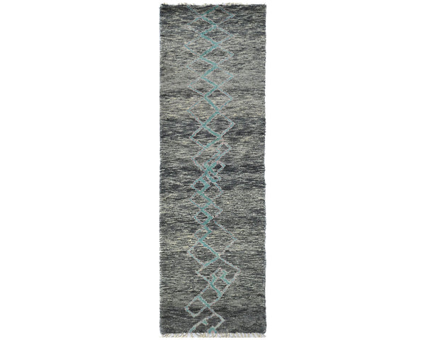 8 Feet Moroccan Gray Hand Woven Wool Runner Rug