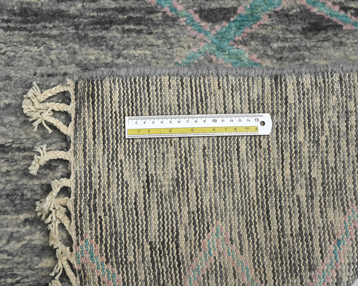 8 Feet Moroccan Gray Hand Woven Wool Runner Rug