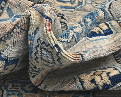 7 Ft Kazak Brown Gray Afghan Hand Knotted Traditional Wool Runner Rug