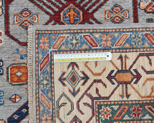 4x6 Gray Kazak Afghan Hand Knotted Geometric Wool Area Rug