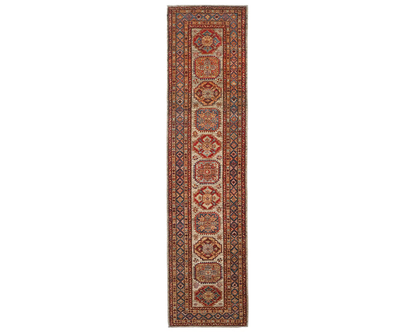 10 Feet Brown Kazak Afghan Hand Knotted Wool Runner Rug
