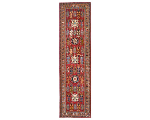 10 Feet Red Kazak Afghan Hand Knotted Wool Runner Rug