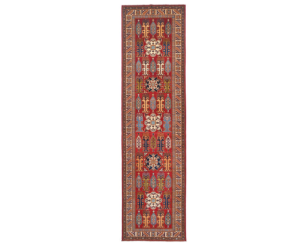 10 Feet Red Kazak Afghan Hand Knotted Wool Runner Rug
