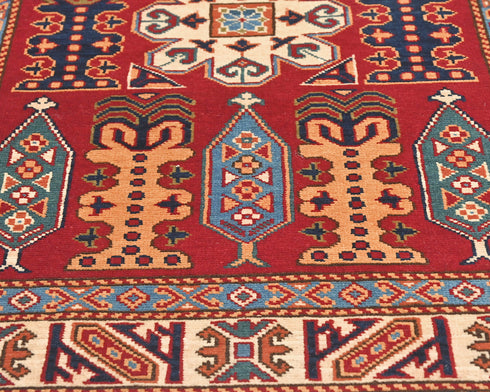 10 Feet Red Kazak Afghan Hand Knotted Wool Runner Rug