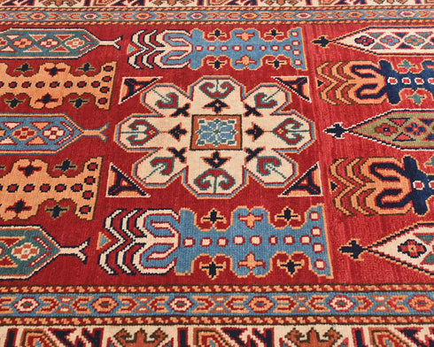 10 Feet Red Kazak Afghan Hand Knotted Wool Runner Rug