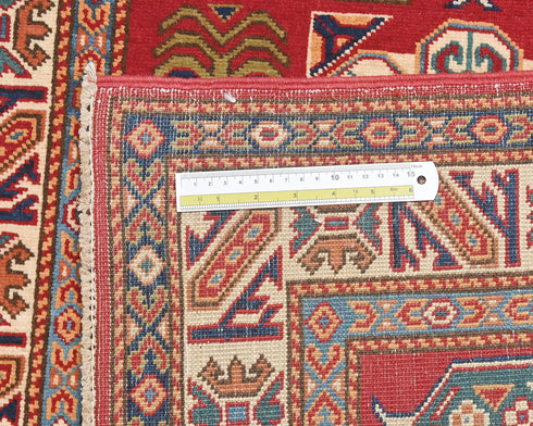 10 Feet Red Kazak Afghan Hand Knotted Wool Runner Rug