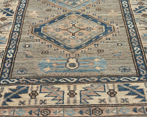 9 Ft Beige Kazak Afghan Hand Knotted Geometric Wool Runner Rug
