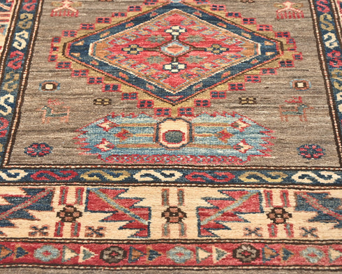 10 Feet Brown Kazak Afghan Hand Knotted Wool Runner Rug
