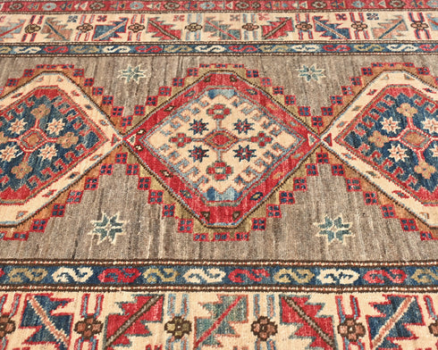10 Feet Brown Kazak Afghan Hand Knotted Wool Runner Rug