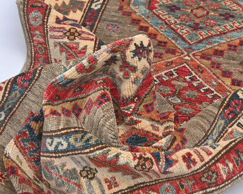10 Feet Brown Kazak Afghan Hand Knotted Wool Runner Rug