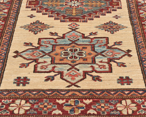 10 Feet Beige Kazak Afghan Hand Knotted Wool Runner Rug