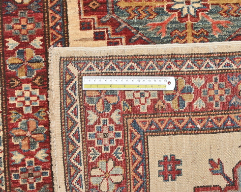 10 Feet Beige Kazak Afghan Hand Knotted Wool Runner Rug
