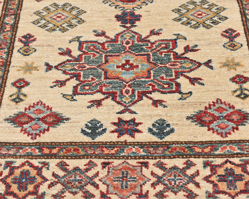 10 Feet Beige Kazak Afghan Hand Knotted Wool Runner Rug