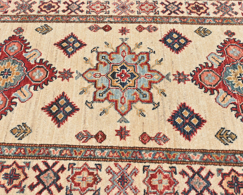 10 Feet Beige Kazak Afghan Hand Knotted Wool Runner Rug
