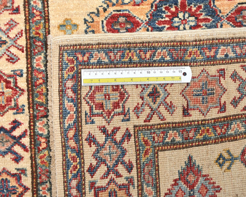 10 Feet Beige Kazak Afghan Hand Knotted Wool Runner Rug