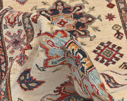 10 Feet Beige Kazak Afghan Hand Knotted Wool Runner Rug