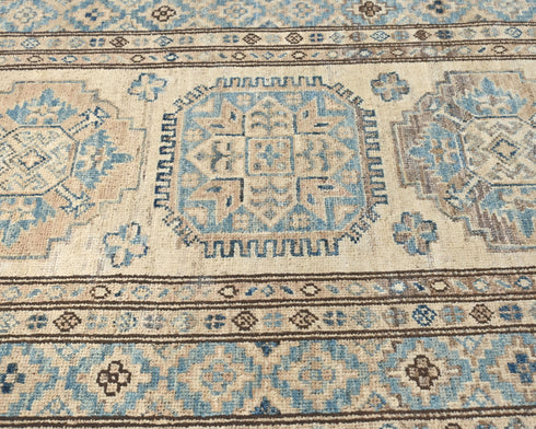 10 Ft Beige Kazak Afghan Hand Knotted Geometric Wool Runner Rug