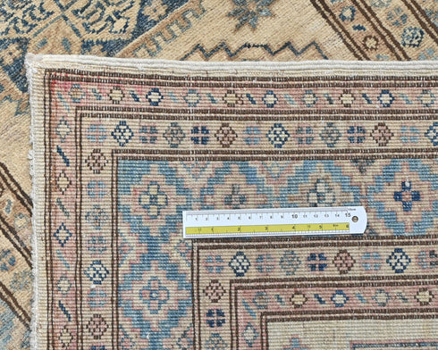 10 Ft Beige Kazak Afghan Hand Knotted Geometric Wool Runner Rug