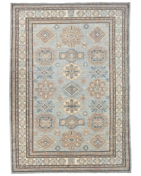 4x6 Kazak Gray Afghan Hand Knotted Geometric Veg Dye Wool Area Rug