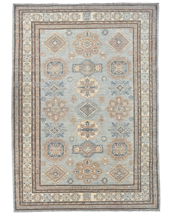4x6 Kazak Gray Afghan Hand Knotted Geometric Veg Dye Wool Area Rug