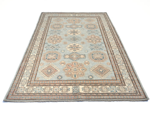 4x6 Kazak Gray Afghan Hand Knotted Geometric Veg Dye Wool Area Rug