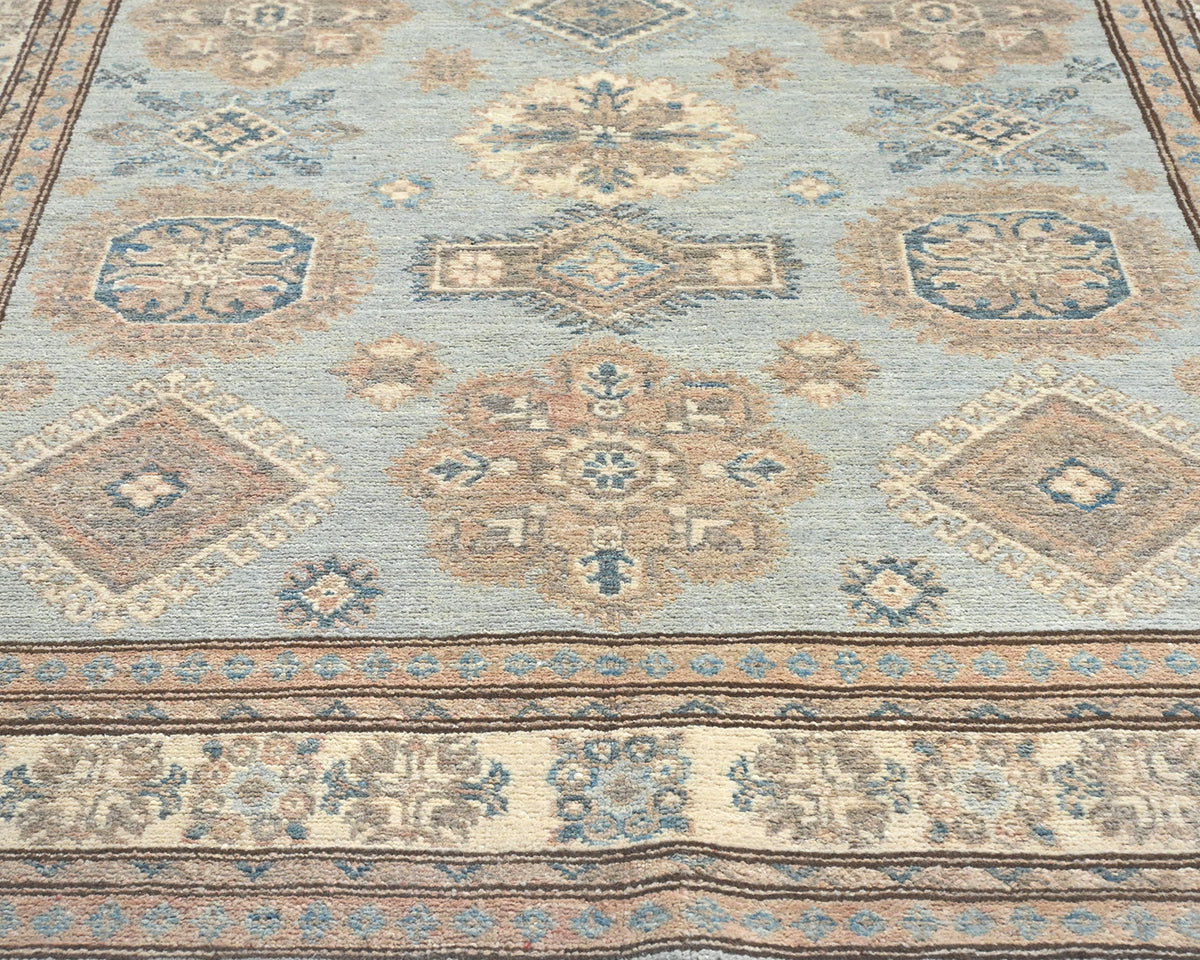 4x6 Kazak Gray Afghan Hand Knotted Geometric Veg Dye Wool Area Rug