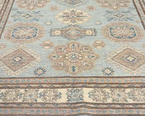 4x6 Kazak Gray Afghan Hand Knotted Geometric Veg Dye Wool Area Rug