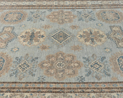 4x6 Kazak Gray Afghan Hand Knotted Geometric Veg Dye Wool Area Rug