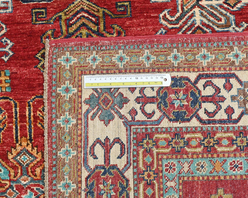 Red 6x8 Kazak Afghan Hand Knotted Geometric Wool Area Rug
