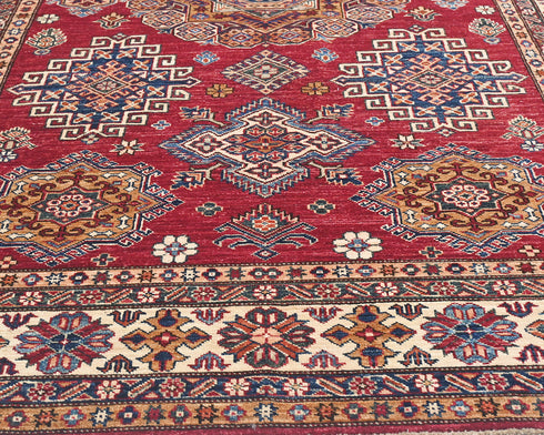 6x8 Red Kazak Afghan Hand Knotted Geometric Wool Area Rug