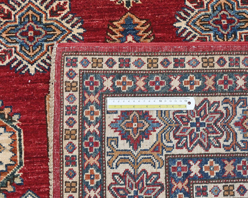 6x8 Red Kazak Afghan Hand Knotted Geometric Wool Area Rug