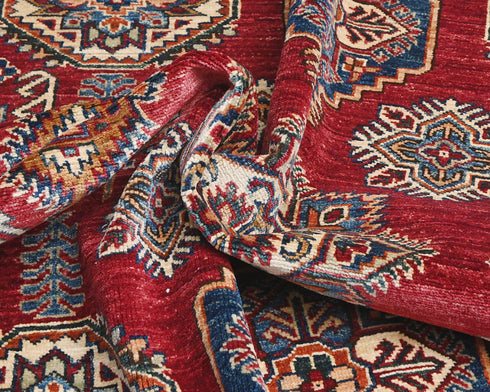 6x8 Red Kazak Afghan Hand Knotted Geometric Wool Area Rug