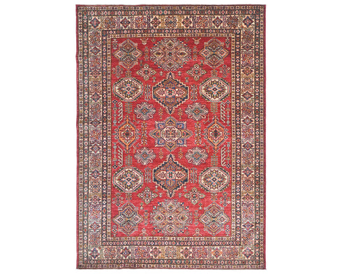 6x8 Red Kazak Afghan Hand Knotted Geometric Wool Area Rug