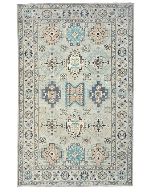 6x9 Ft Kazak Afghan Hand Knotted Geometric Wool Area Rug
