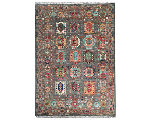 6x8 Gray Khurgeen Afghan Hand Knotted Wool Area Rug