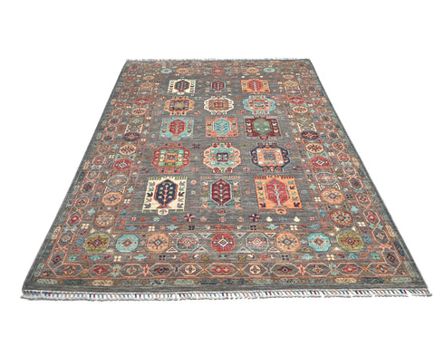 6x8 Gray Khurgeen Afghan Hand Knotted Wool Area Rug