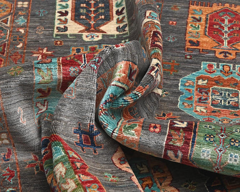 6x8 Gray Khurgeen Afghan Hand Knotted Wool Area Rug