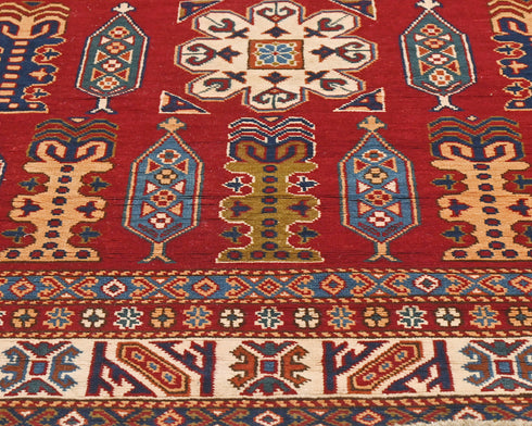 12 Feet Red Kazak Afghan Hand Knotted Wool Runner Rug