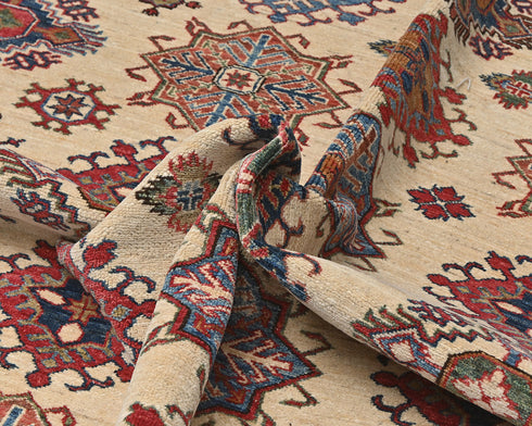 Beige 9x12 Kazak Afghan Hand Knotted Geometric Wool Area Rug
