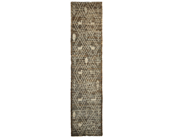 16 Feet Moroccan Brown Hand Woven Wool Runner Rug