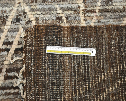 16 Feet Moroccan Brown Hand Woven Wool Runner Rug